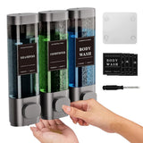 No-Drill Wall-Mounted Triple Soap Dispenser for Shampoo Conditioner & Body Wash