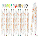 12 Colors DIY Nail Art Pens Set Dual Head Acrylic Nail Polish Paint Markers
