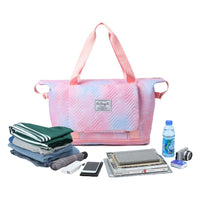 Trendy Gradient Duffle Bag Expandable Overnight Bag Foldable Carry On Bag with Dry Wet Separation Pocket Pink
