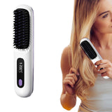 3-Mode Hair Straightener Brush with LED Display USB Rechargeable Hair Comb White