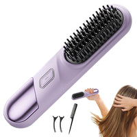 Cordless Hair Straightener Brush Portable Heating Hair Straightening Comb Purple