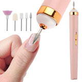 Portable Nail Drill Pen USB Electric File with 5 Grinding Heads Pink