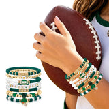 7 Piece Football Clay Bead Bracelet Stack Set Elastic Green