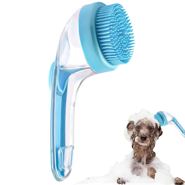 2-in-1 Pet Bath Brush with Built-in Shampoo Dispenser Dog Shampoo Bubble Maker Dog Cat Bathing Grooming Tool Blue