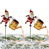 2Pcs Solar Powered Santa Claus Garden Stake Light Christmas Outdoor LED Decoration with Watering Can for Garden Yard Lawn