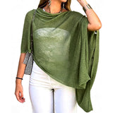 Women Summer Beach Cover Up Irregular Sheer Poncho Shawl Green