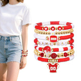 7 Piece Football Clay Bead Bracelet Stack Set Elastic Red