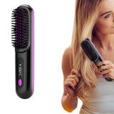3-Mode Hair Straightener Brush with LED Display USB Rechargeable Hair Comb Black