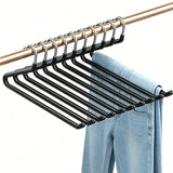 10 Pack Open Pant Hangers Space Saving Clothes Hangers with Non Slip Curved Ends for Jeans Trousers Skirts Scarves Towels Blankets Black