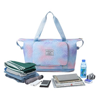Trendy Gradient Duffle Bag Expandable Overnight Bag Foldable Carry On Bag with Dry Wet Separation Pocket Blue