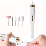 Portable Nail Drill Pen USB Electric File with 5 Grinding Heads White