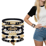 7 Piece Football Clay Bead Bracelet Stack Set Elastic Black