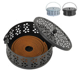 2PCS 14cm Metal Mosquito Coil and Incense Holder with Lid Floral Cutout Design Blue And Black
