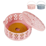 2PCS 14cm Metal Mosquito Coil and Incense Holder with Lid Floral Cutout Design Blue And Pink