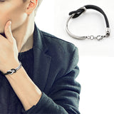 Stainless Steel Mens Bracelet PU Leather Infinite Knot Geometric
