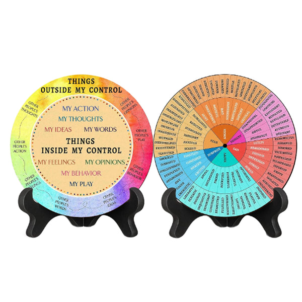Double-Sided Feelings Wheel Mental Health Emotions Chart with Stand Psychology Decor for Home School Office Style 3