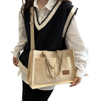 Large Canvas Tote Bag for Women Multi-Pocket Crossbody Bag Work Bible Messenger Purse Khaki