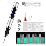 Electric Micro Engraving Pen Kit USB Rechargeable DIY Engraving Tool Silver