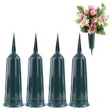 4Pcs Cemetery Memorial Vase with Spikes Grave Ground Stake Vase Resin Cones Flowers Holder for Grave Decoration Green