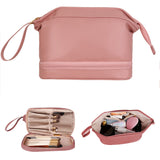 PU Leather Makeup Bag Double Layer Cosmetic Bag Travel Makeup Bag Pink