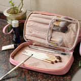 PU Leather Makeup Bag Double Layer Cosmetic Bag Travel Makeup Bag Pink