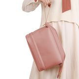 PU Leather Makeup Bag Double Layer Cosmetic Bag Travel Makeup Bag Pink