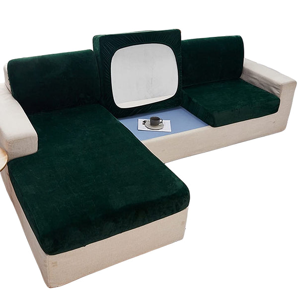 Stretch Velvet Sofa Protector Cover Dark Green