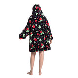 Oversize Hooded Blanket Wearable Printed Hoodie Black