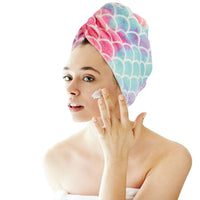 2 Pcs Fish Scales Style Print Microfiber Hair Drying Cap Yellow and Pink