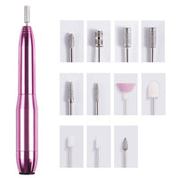 Portable Nail Drill Machine Kit USB Rechargeable Manicure Pedicure Tools-Rose Red