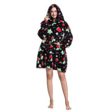 Oversize Hooded Blanket Wearable Printed Hoodie Black