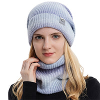 Fleece-Lined Gradient Hat with Snood Purple