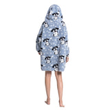 Oversize Hooded Blanket Wearable Printed Hoodie Blue