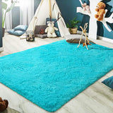 Floor Shaggy Fluffy Area Rug Modern Soft Shag Mat for Bedroom Living Room Blue