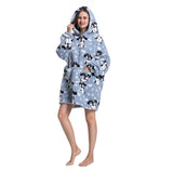 Oversize Hooded Blanket Wearable Printed Hoodie Blue