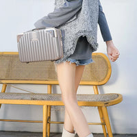 14 Inches Travel Suitcase Hard Shell Cosmetic Case Portable Carry Suitcase Silver Grey