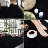 Floor Shaggy Fluffy Area Rug Modern Soft Shag Mat for Bedroom Living Room Black