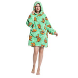 Oversize Hooded Blanket Wearable Printed Hoodie Green