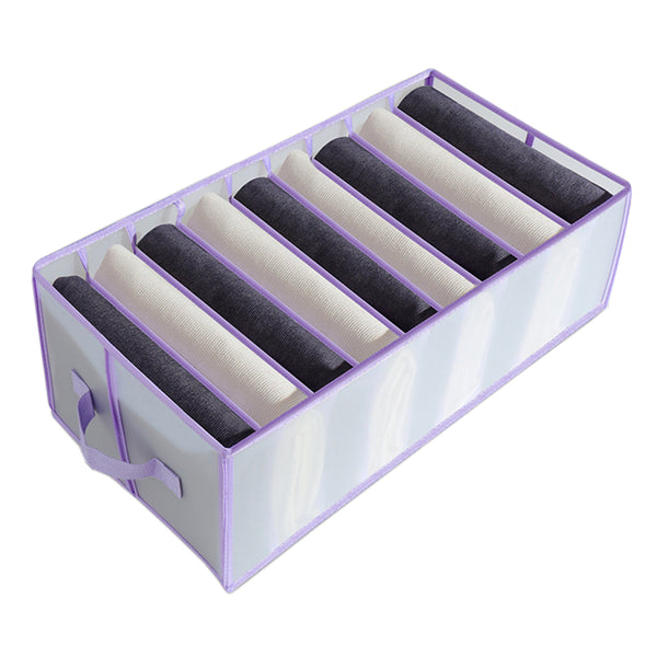 9 Grids Storage Closet Wardrobe Jeans Divider Clothes Drawer Organizer-Purple