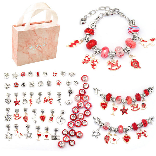 63Pcs Christmas DIY Bracelet Making Kit Pendant Bracelet Ornaments Red