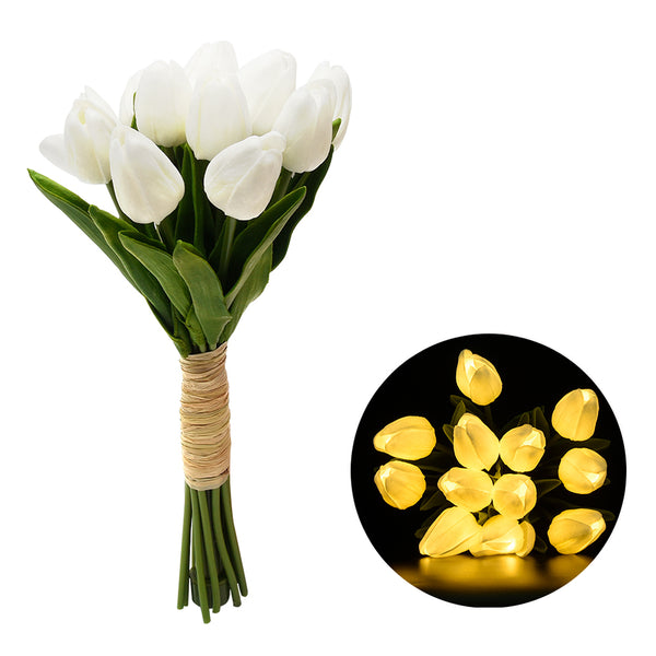 12Pcs Set Tulips Artificial Flowers LED Night Light White