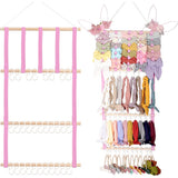 Headband Holder Hair Bows Organizer with Hooks Display Storage Wall Hanging Decor Pink
