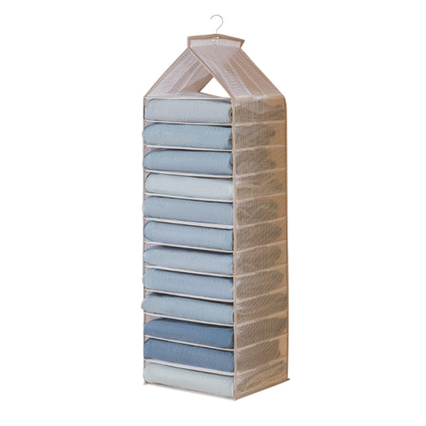 12 Grids Hanging Wardrobe Organizer Collapsible Closet Hanging Shelves