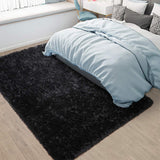 Floor Shaggy Fluffy Area Rug Modern Soft Shag Mat for Bedroom Living Room Black