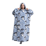 Oversize Hooded Blanket Wearable Printed Hoodie Blue