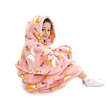 Kids Hooded Blanket Wearable Sherpa Blanket Oversized Hoodie Blanket Pink