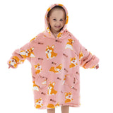 Kids Hooded Blanket Wearable Sherpa Blanket Oversized Hoodie Blanket Pink