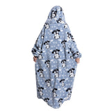 Oversize Hooded Blanket Wearable Printed Hoodie Blue