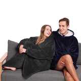 Unisex Warm Oversized Fleece Hoodie Blanket Sweatshirt Hooded with Pocket Black