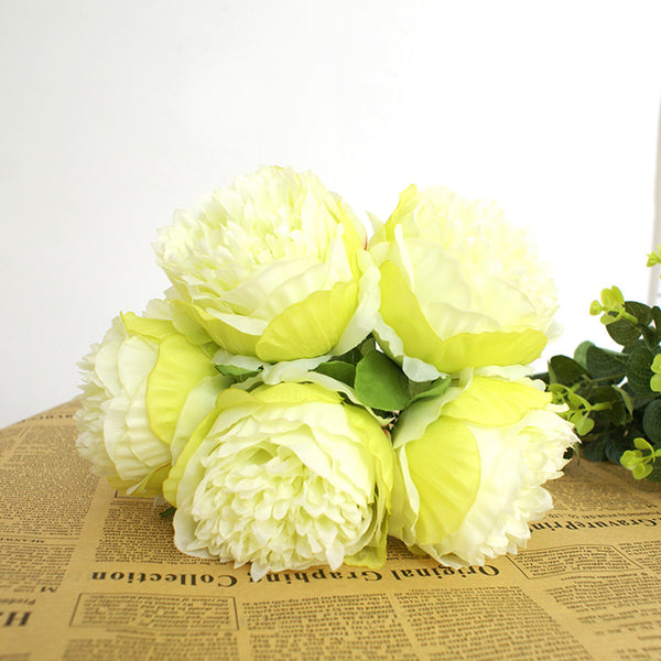 1 x 5 Heads Artificial Flower Fake Peonies Silk Home Wedding Party Decor-Green